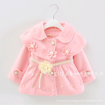 belle rose bébé filles manteau d&#39;hiver motif de fleurs bébé portant manteau avec la cape peut être enlevé